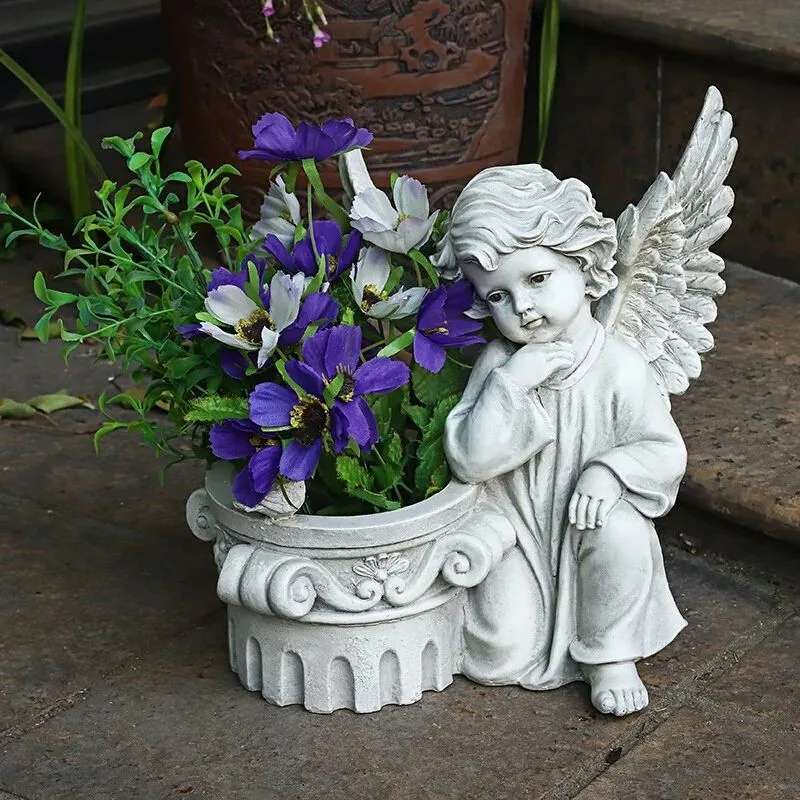 Cherub Angel Fiberglass Planter for Garden, Patio & Home Yard Decor — view 2