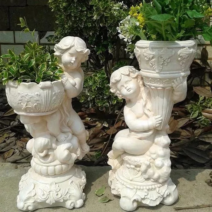 Cherub Angel Fiberglass Planter for Garden, Patio & Home Yard Decor