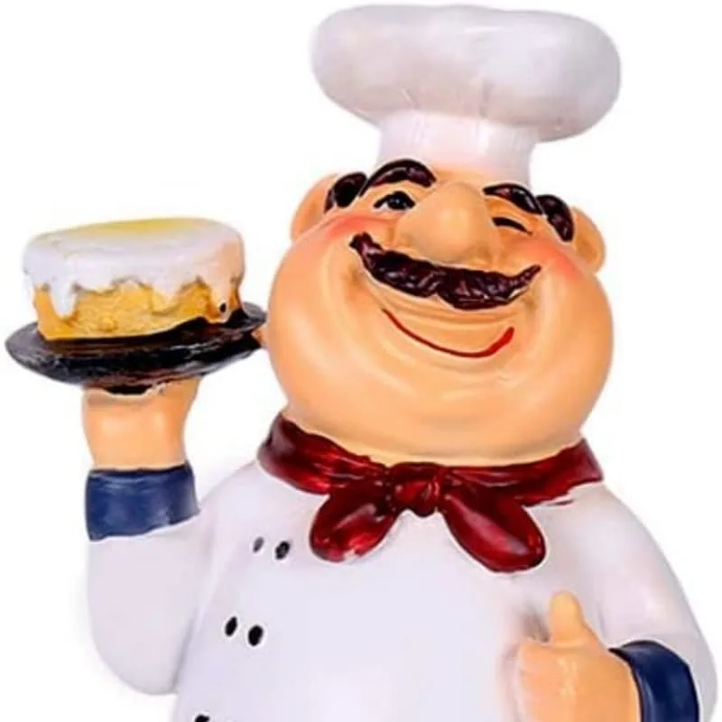 Chubby Resin Chef Figurine Holding Cake For Kitchen Restaurant Decor — view 4