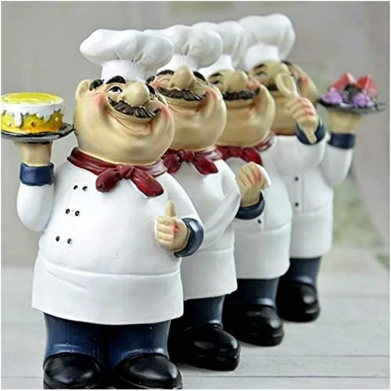 Chubby Resin Chef Figurine Holding Cake For Kitchen Restaurant Decor — view 3