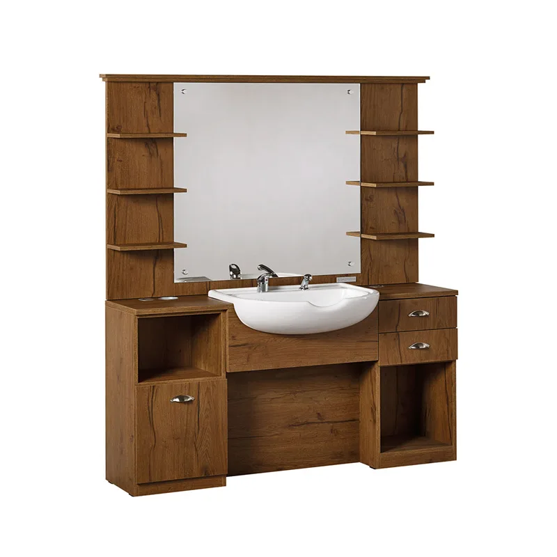 Classical wooden barber station beauty salon barber furniture for sale — view 3
