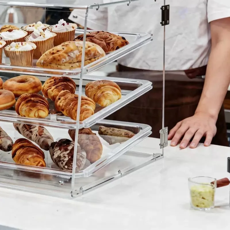 Clear Acrylic 3-Tier Countertop Pastry Showcase with Dustproof Flip Door for Cafe Bakery — view 3