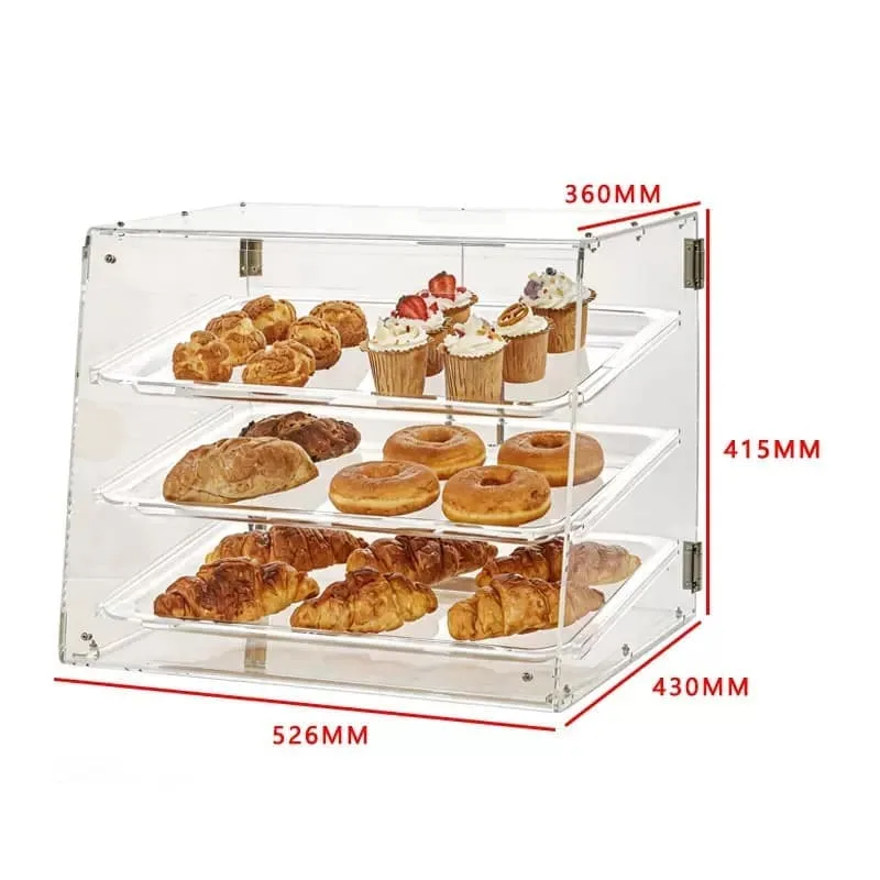 Clear Acrylic 3-Tier Countertop Pastry Showcase with Dustproof Flip Door for Cafe Bakery — view 5