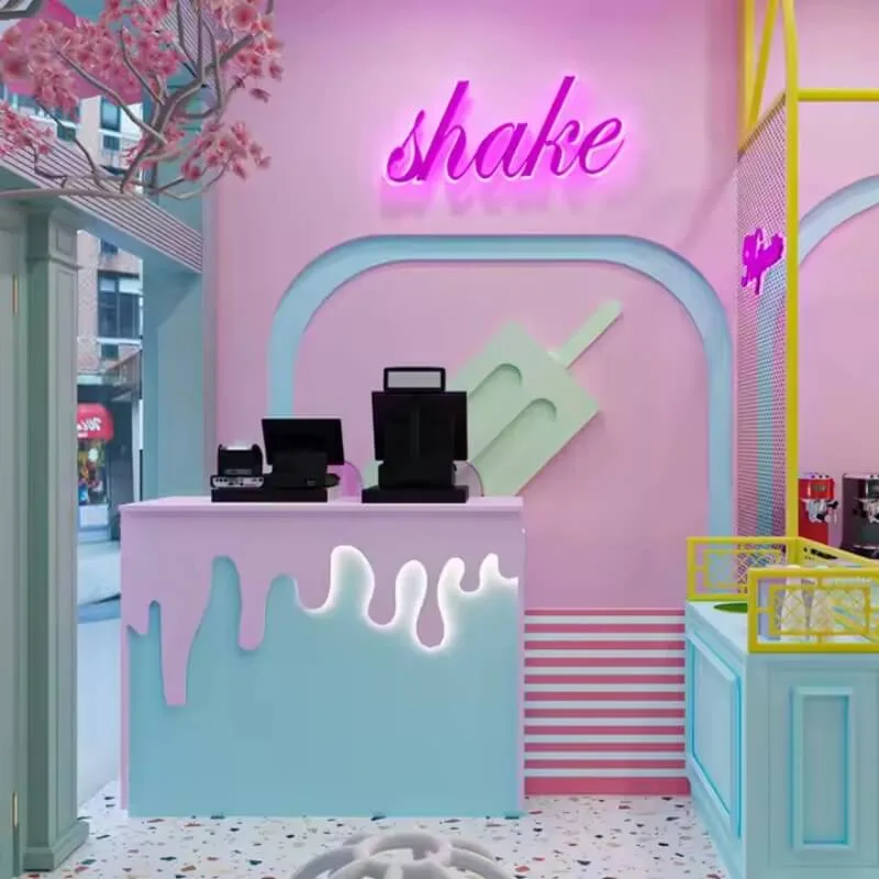 Colorful candy ice cream shop reception desk customized sweet front desk — view 3