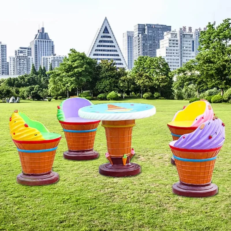 Colorful Fiberglass Waffle Cone Ice Cream Table Chairs Set For Commercial Decor — view 3