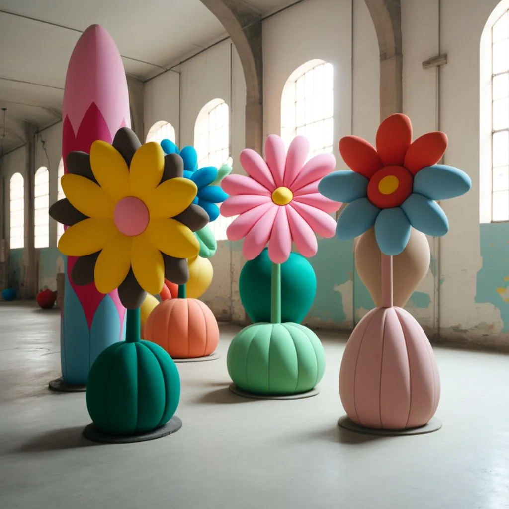 Colorful Flower Fiberglass Sculpture for Mall, Park & Indoor Space Decor