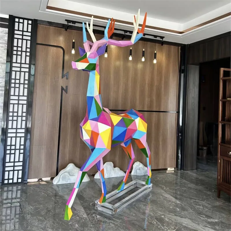 Colorful Geometric Cut‑Surface Fiberglass Deer Sculpture | Hotel Mall Outdoor Internet‑Famous Decor — view 3