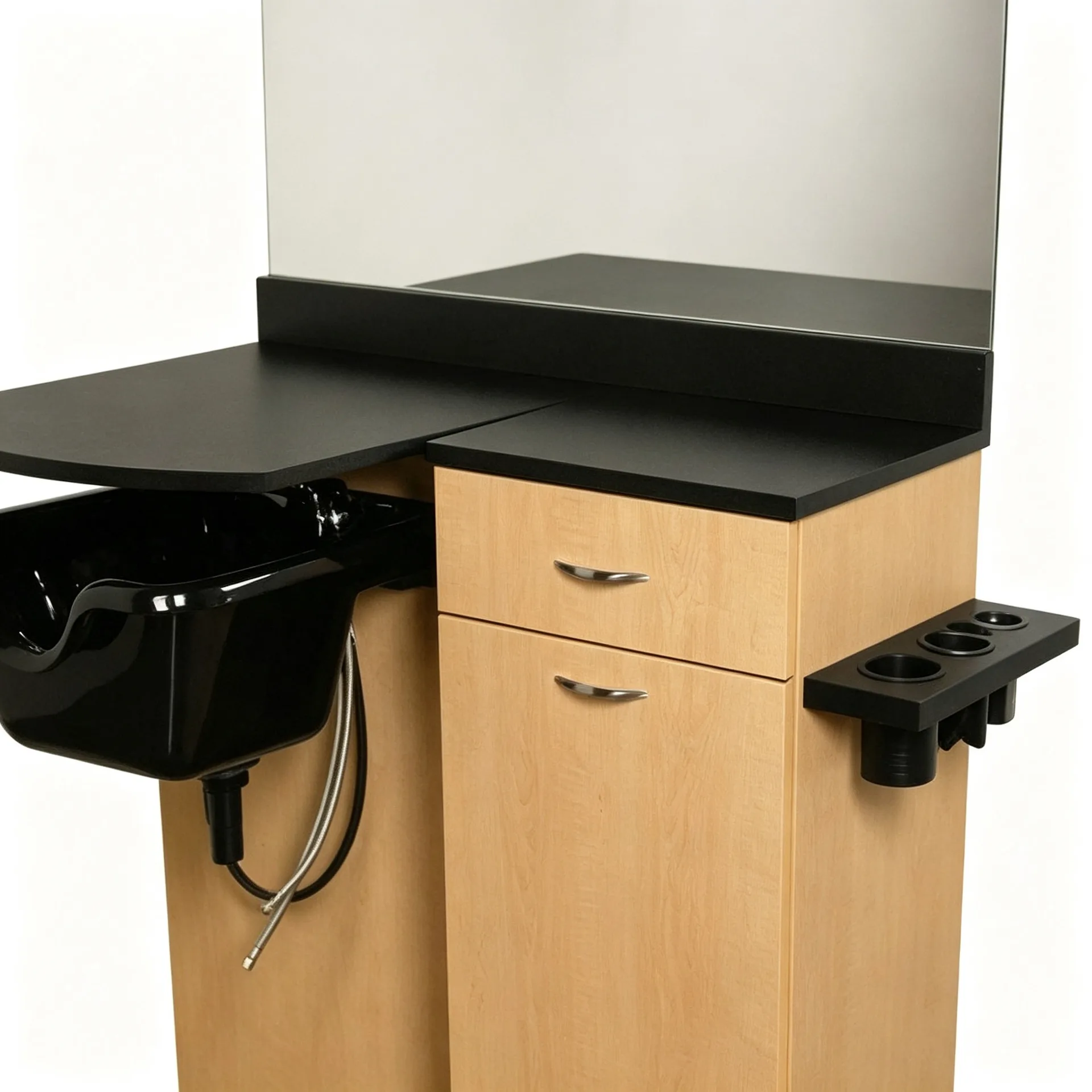 Combined Salon Shampoo Mirror Wet Station with Sink Cabinet for Hair Beauty Salon — view 3