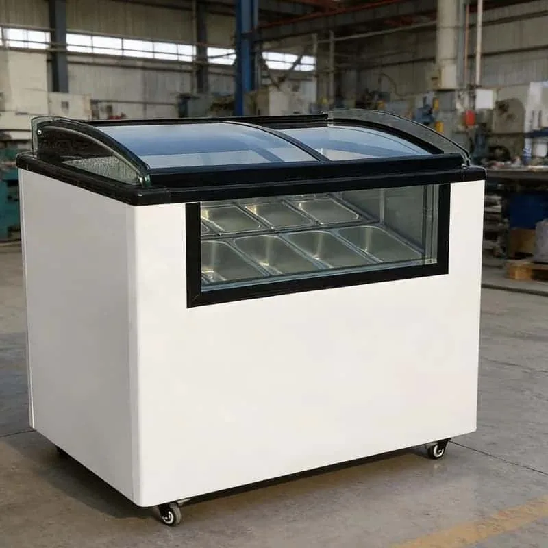Commercial Curved Glass Frozen Yogurt Topping Display Refrigerator With Wheels — view 4