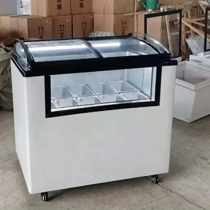 Commercial Curved Glass Frozen Yogurt Topping Display Refrigerator With Wheels — view 5