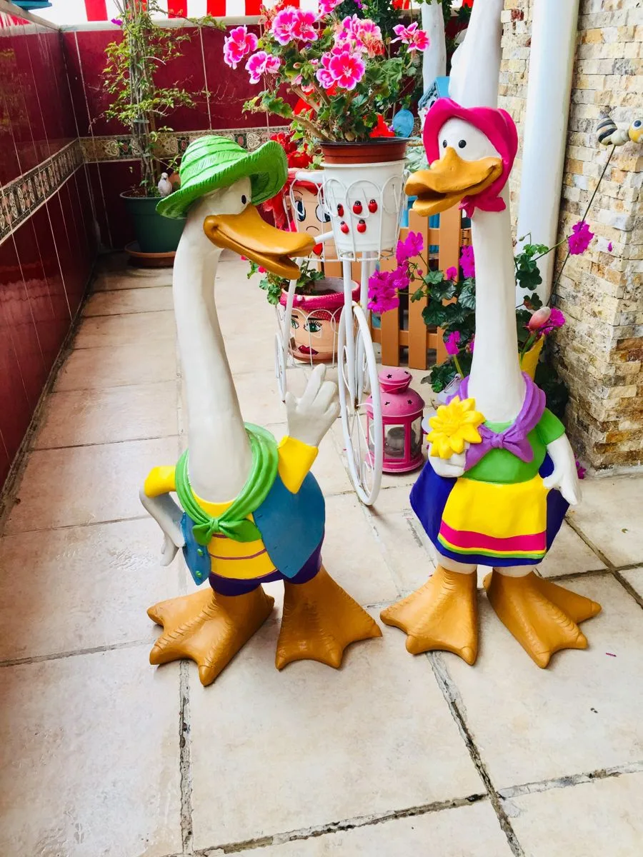 Commercial Hand Painted Fiberglass Couple Duck Statues — view 3