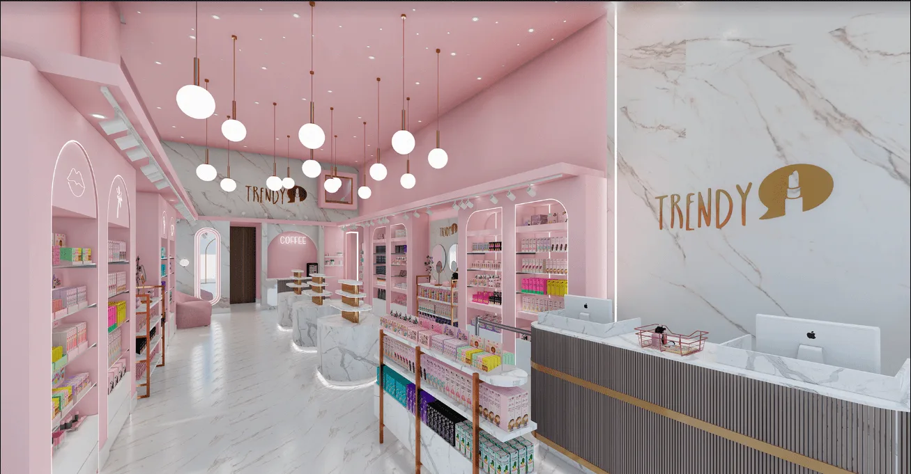 Commercial Pink Beauty Store Interior Design | Cosmetic Shop Display Furniture — view 5