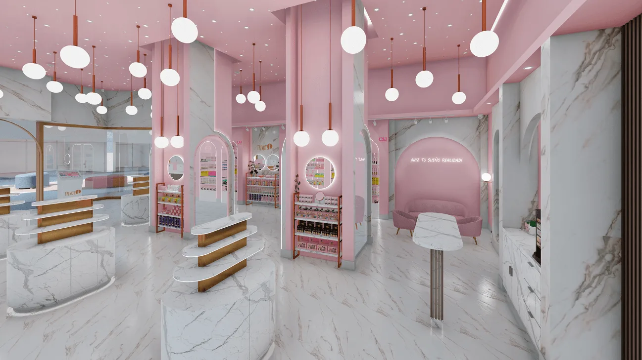 Commercial Pink Beauty Store Interior Design | Cosmetic Shop Display Furniture — view 4