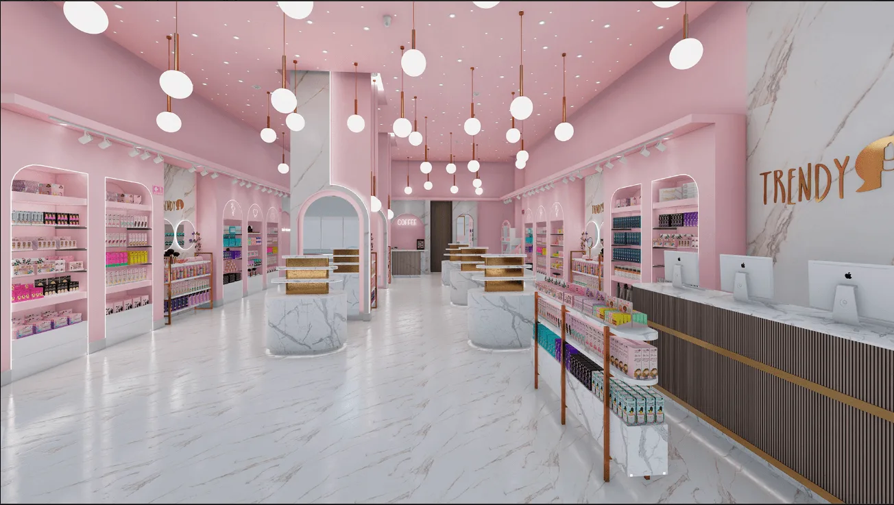 Commercial Pink Beauty Store Interior Design | Cosmetic Shop Display Furniture — view 3