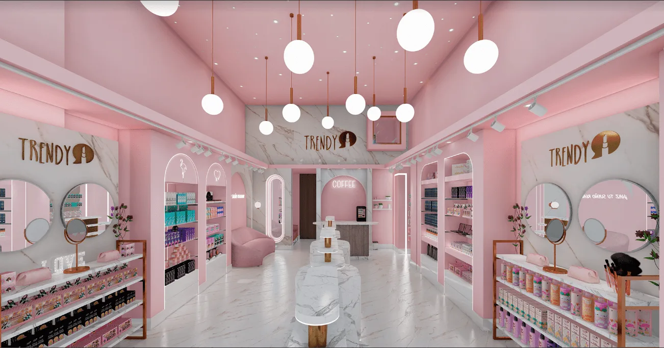 Commercial Pink Beauty Store Interior Design | Cosmetic Shop Display Furniture — view 2