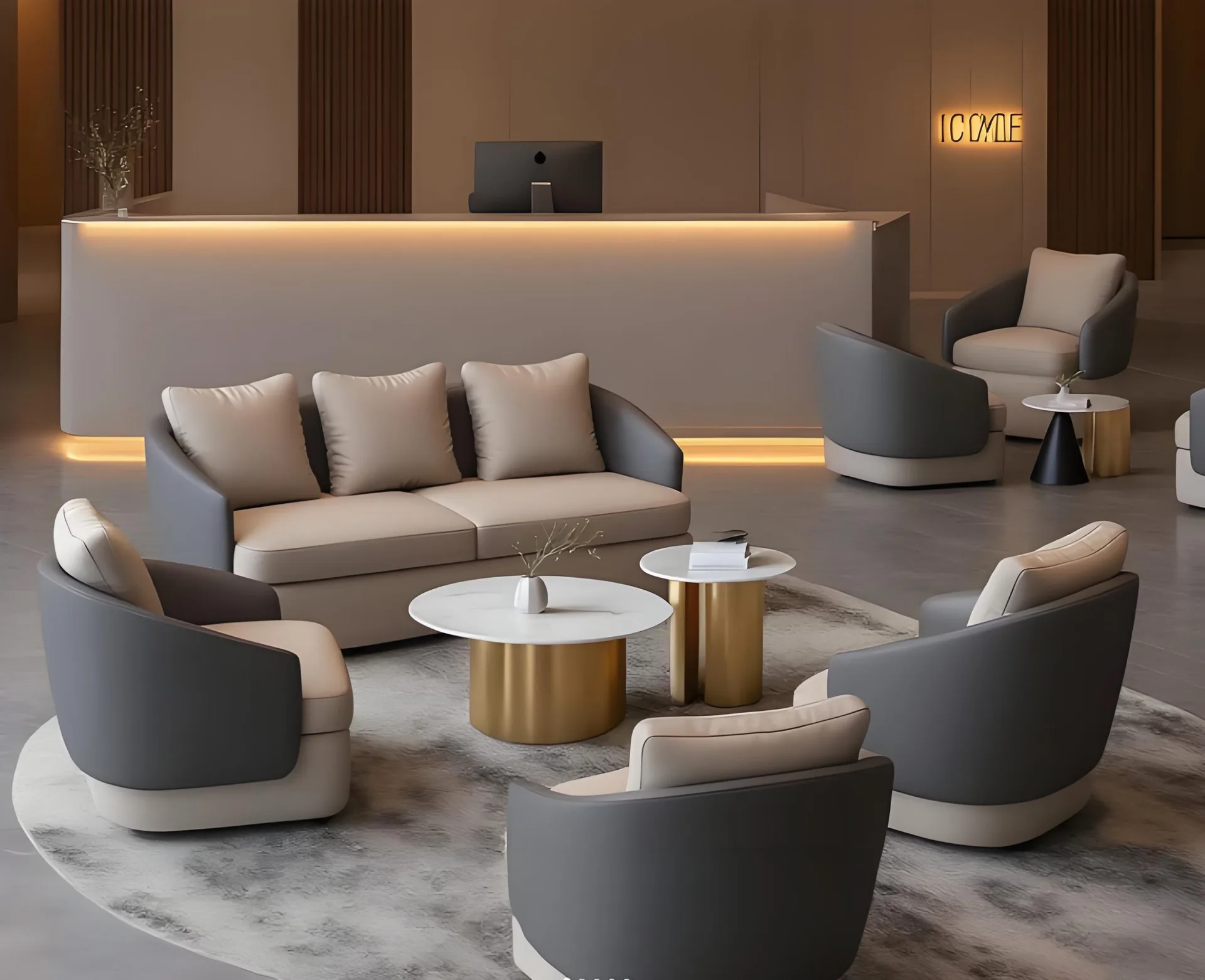 Commercial Reception Sofa Set with Round Coffee Table, Ergonomic Waiting Seating for Lobby — view 4