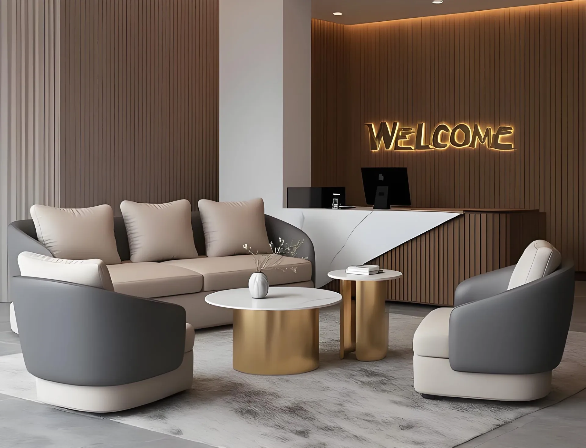 Commercial Reception Sofa Set with Round Coffee Table, Ergonomic Waiting Seating for Lobby