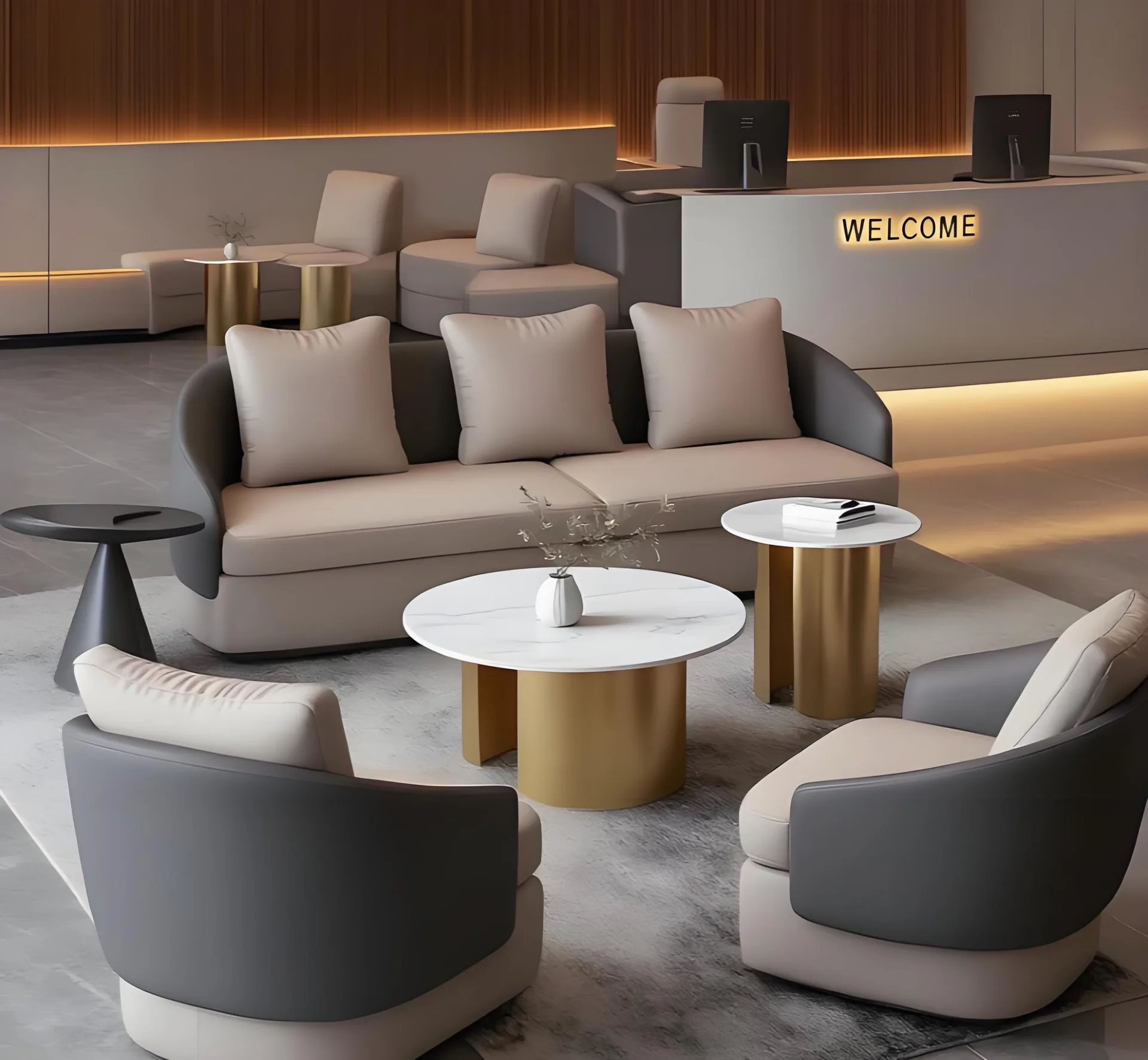 Commercial Reception Sofa Set with Round Coffee Table, Ergonomic Waiting Seating for Lobby — view 2