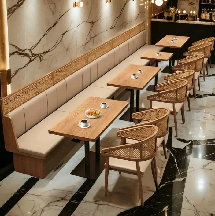 Commercial Wooden Booth & Rattan Chair Package for Cafe & Restaurant — view 3