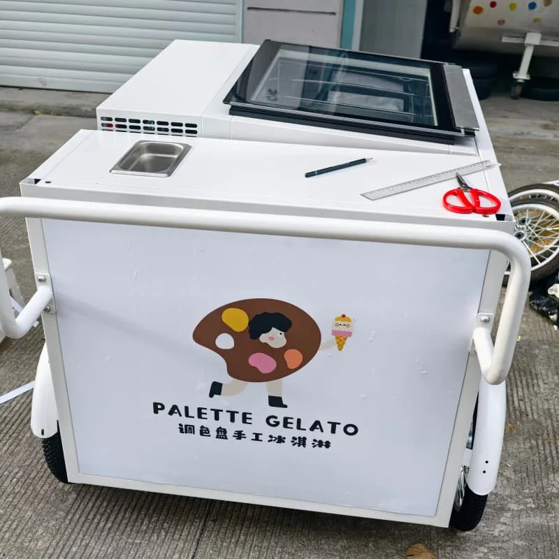 Compact Colorful Dotted Mobile Gelato Ice Cream Cart with Printed Canopy — view 4
