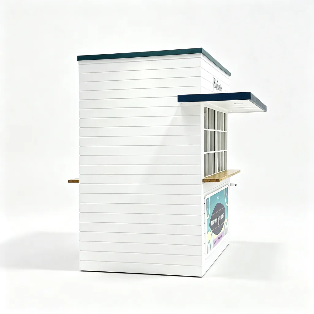 Compact White Outdoor Beach Kiosk 2500x1800x2400mm with Navy Blue Roof — view 3