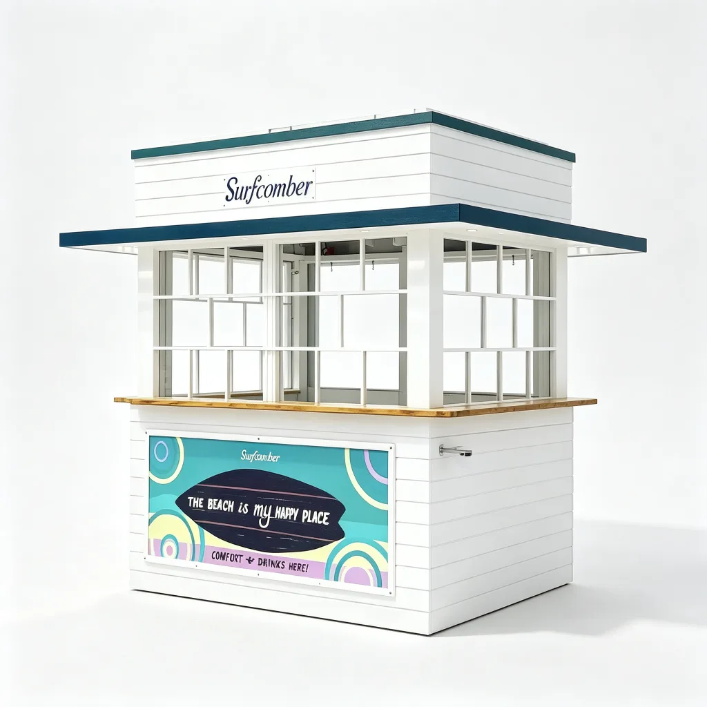 Compact White Outdoor Beach Kiosk 2500x1800x2400mm with Navy Blue Roof — view 4