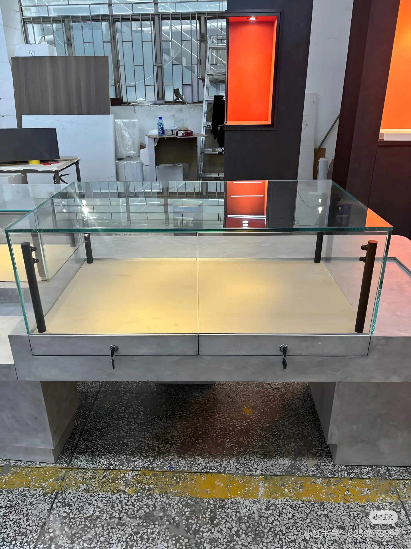 Concrete‑Grey Marble Base Glass Jewelry Display Cabinet With Warm LED Lighting — view 6