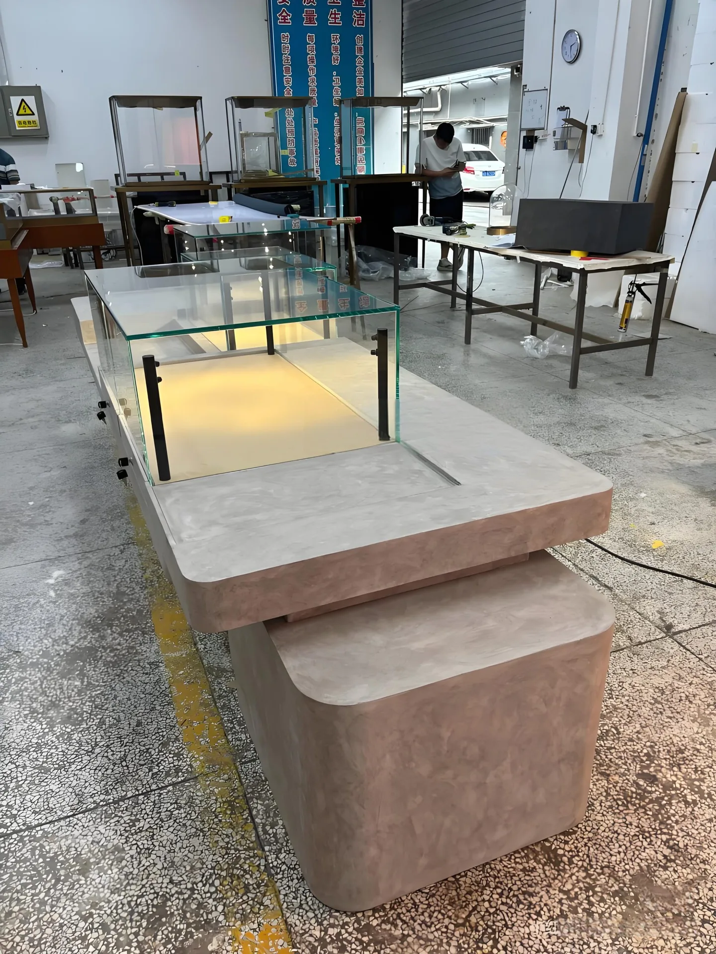 Concrete‑Grey Marble Base Glass Jewelry Display Cabinet With Warm LED Lighting — view 4