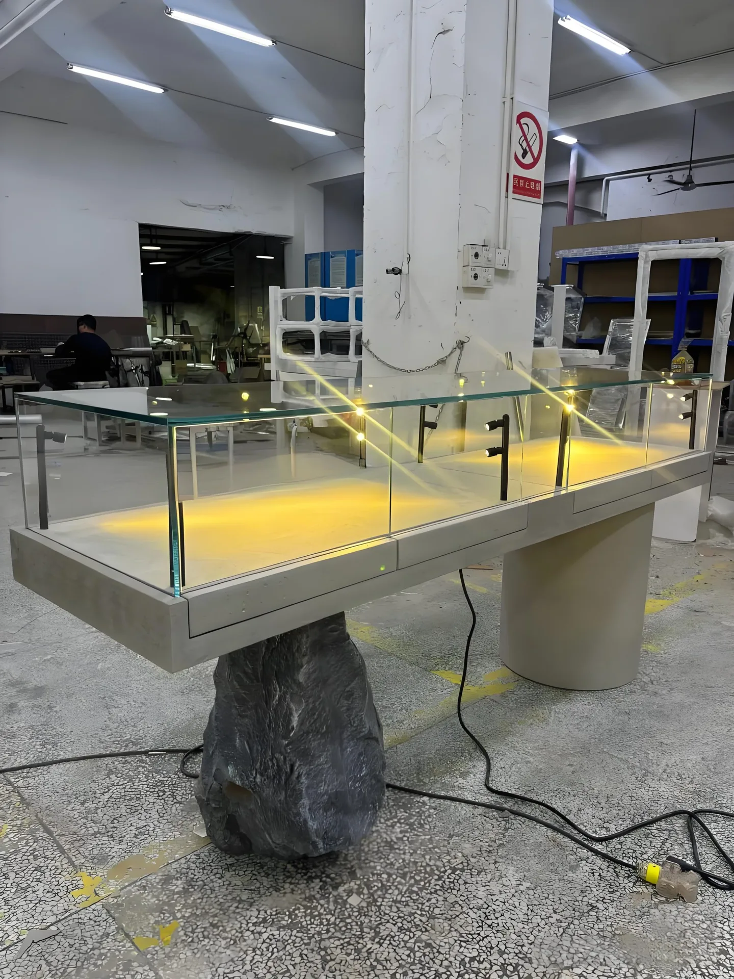 Concrete Grey Multi‑Tier Jewelry Display Table, Modern Glass Jewellery Showcase for Retail Store — view 3