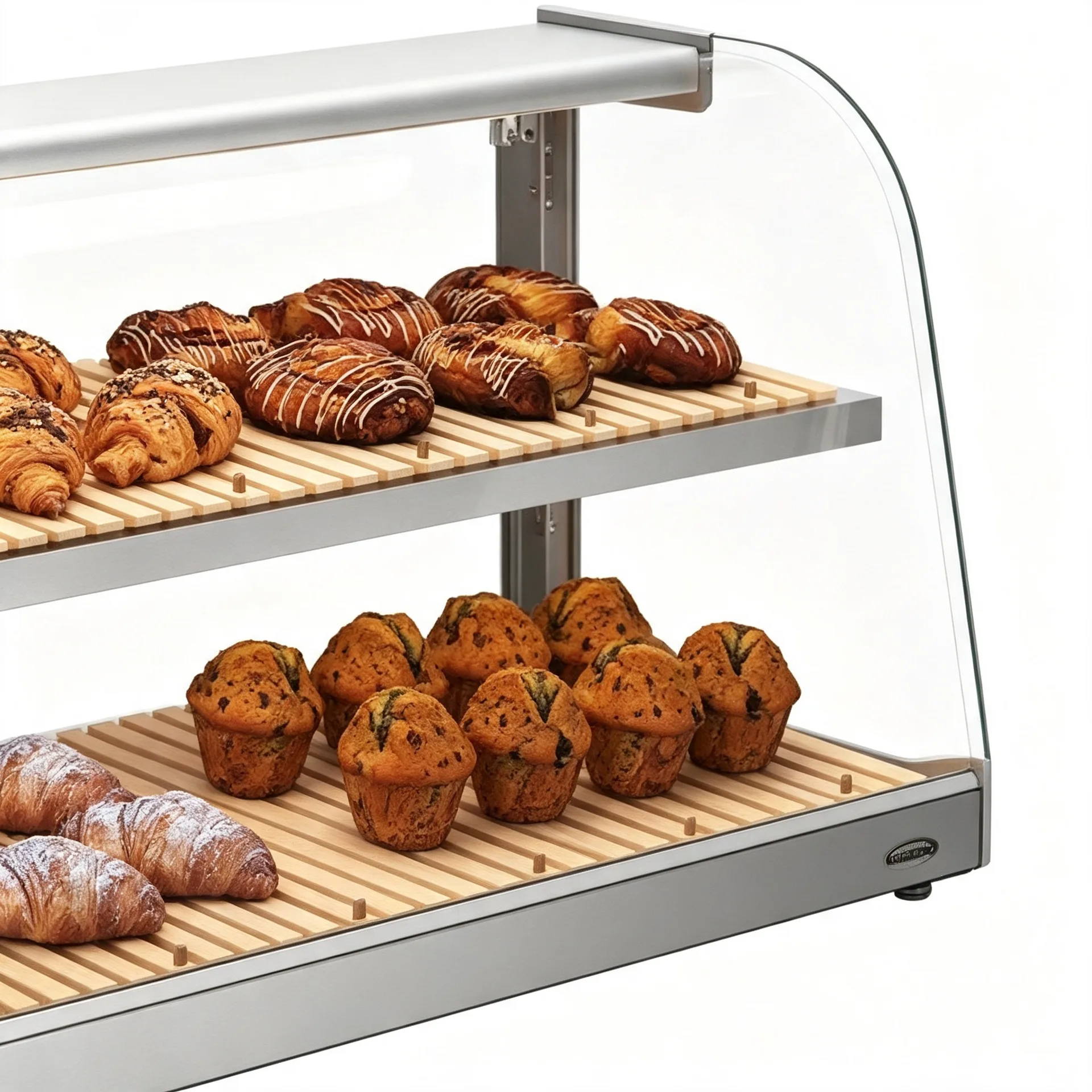 Countertop Bread Pastry Showcase with Wooden Trays for Bakery — view 3