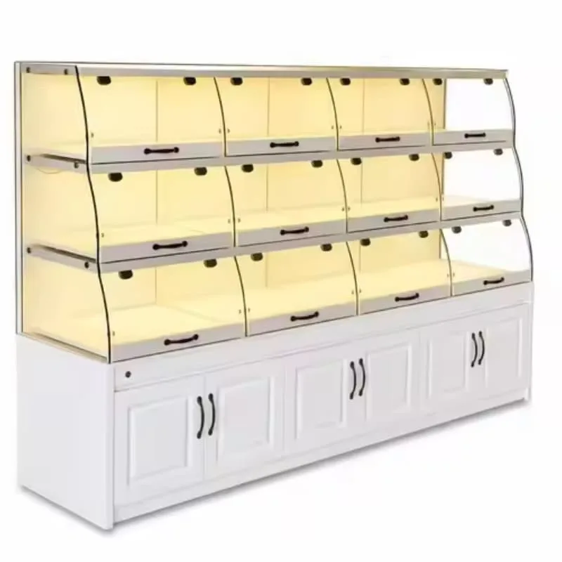 Countertop Curved Glass Display Case with LED Light for Bread Cake Pastry Shop — view 4