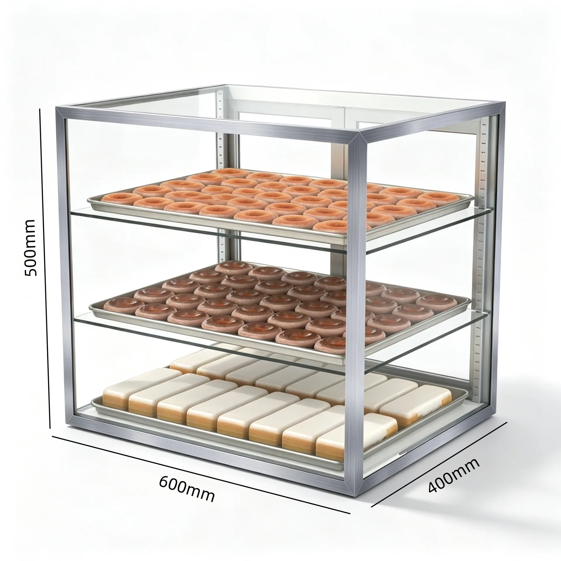Countertop Stainless Steel 3‑Tier Glass Bakery Display Case for Donuts Pastry Shop — product detail 1