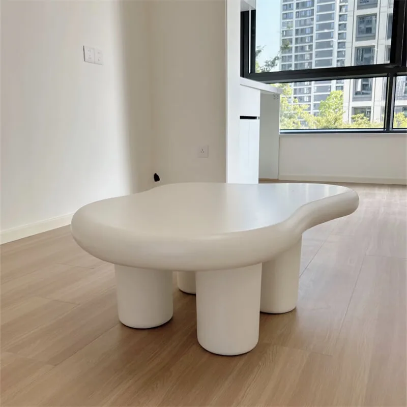 Cream Cloud Fiberglass Coffee Table | Irregular Shaped Table for Living Room and Commercial Use
