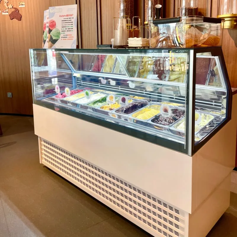 Cream‑Colored Gelato Display Freezer with Curved Anti‑Fog Show Window for Dessert Shop — view 3