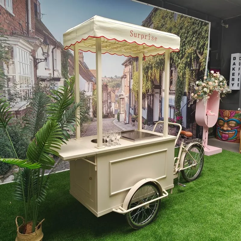 Cream Retro Cart with Surprise Canopy for Wedding Event Beverage Serving — view 4