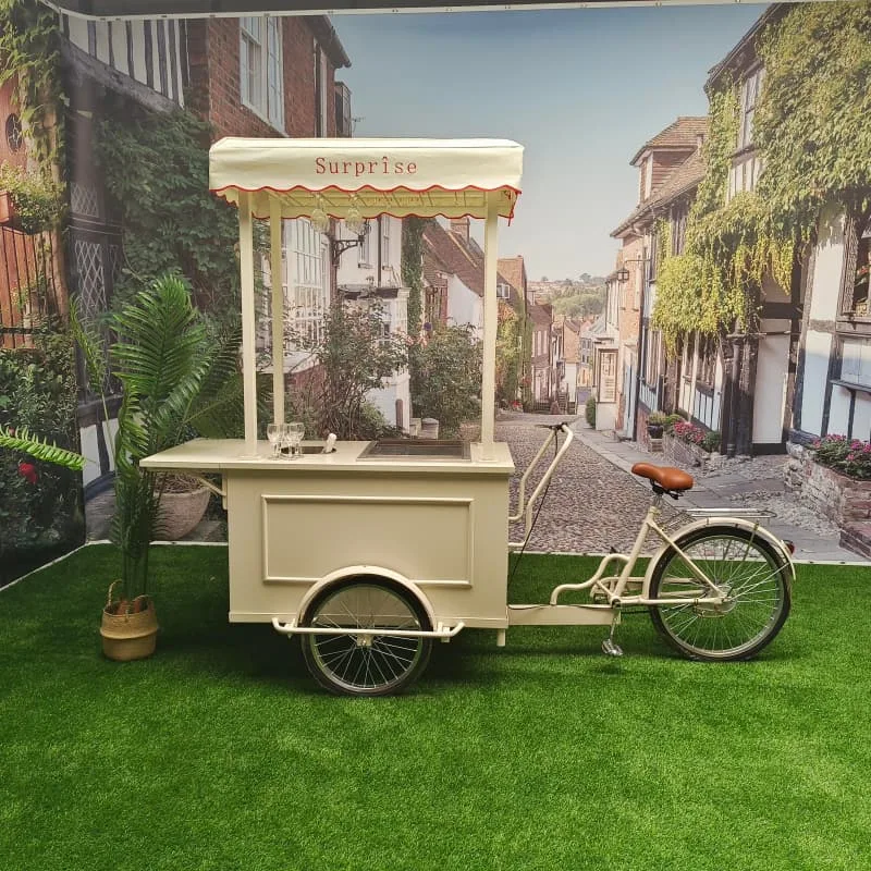 Cream Retro Cart with Surprise Canopy for Wedding Event Beverage Serving — view 5