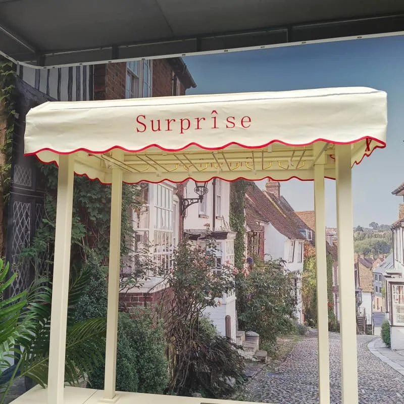 Cream Retro Cart with Surprise Canopy for Wedding Event Beverage Serving — view 3