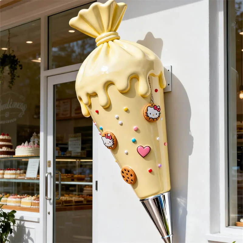 Cream Style Arch Piping Bag Fiberglass Sculpture | Viral Bakery Storefront Decor | Commercial Attraction Art Ornament