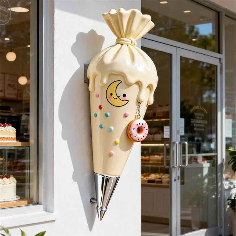 Cream Style Arch Piping Bag Fiberglass Sculpture | Viral Bakery Storefront Decor | Commercial Attraction Art Ornament — view 4