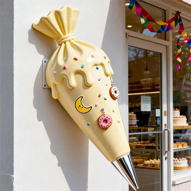 Cream Style Arch Piping Bag Fiberglass Sculpture | Viral Bakery Storefront Decor | Commercial Attraction Art Ornament — view 2