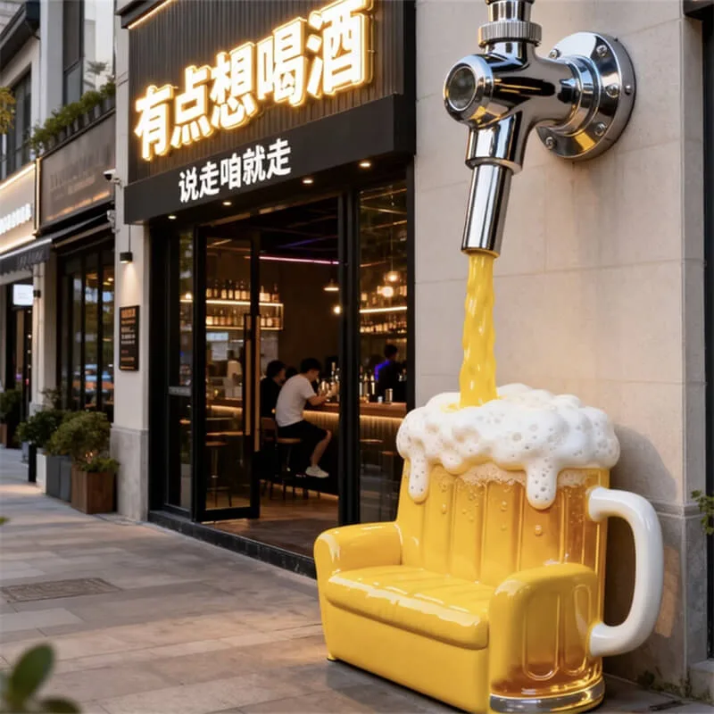 Creative Beer Mug Fiberglass Chair – Pub Entrance Photo Spot & Bar Interactive Seating — view 2