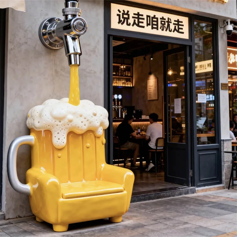 Creative Beer Mug Fiberglass Chair – Pub Entrance Photo Spot & Bar Interactive Seating — view 3