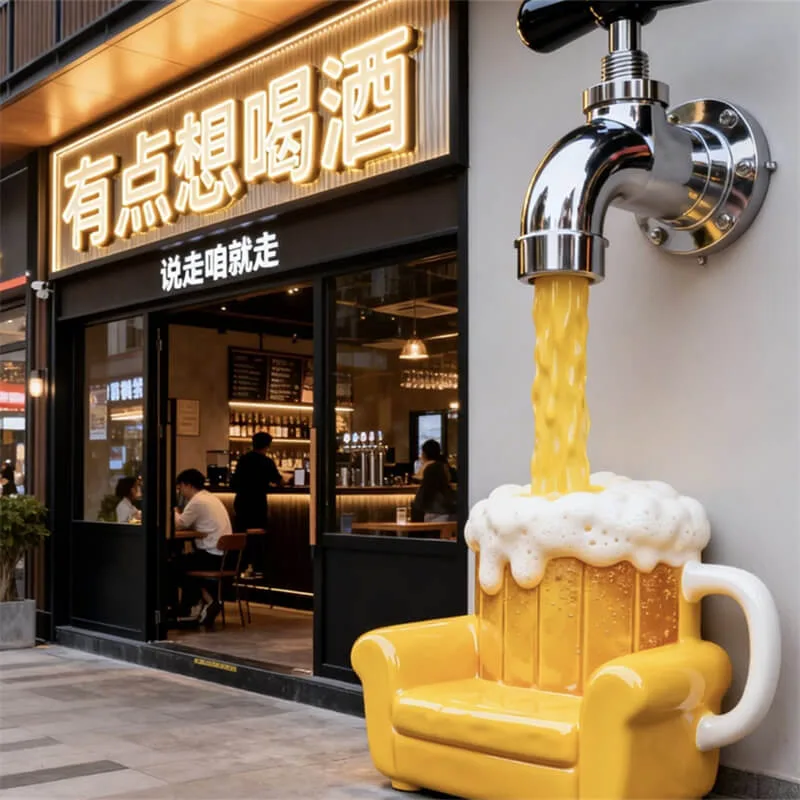 Creative Beer Mug Fiberglass Chair – Pub Entrance Photo Spot & Bar Interactive Seating