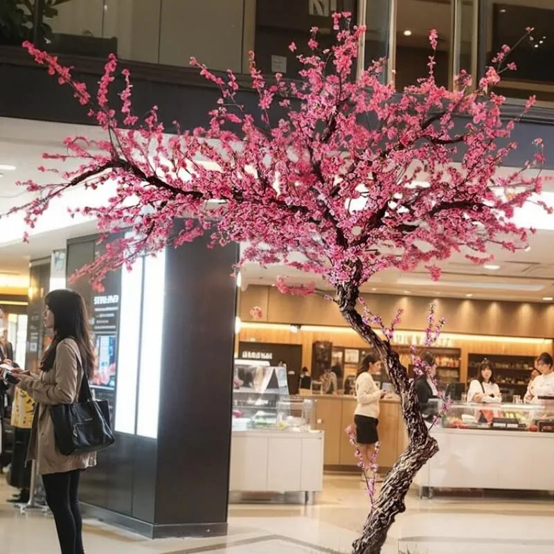Curved Artificial Red Plum Tree Silk Flower Landscape Decor for Mall & Lobby — view 4