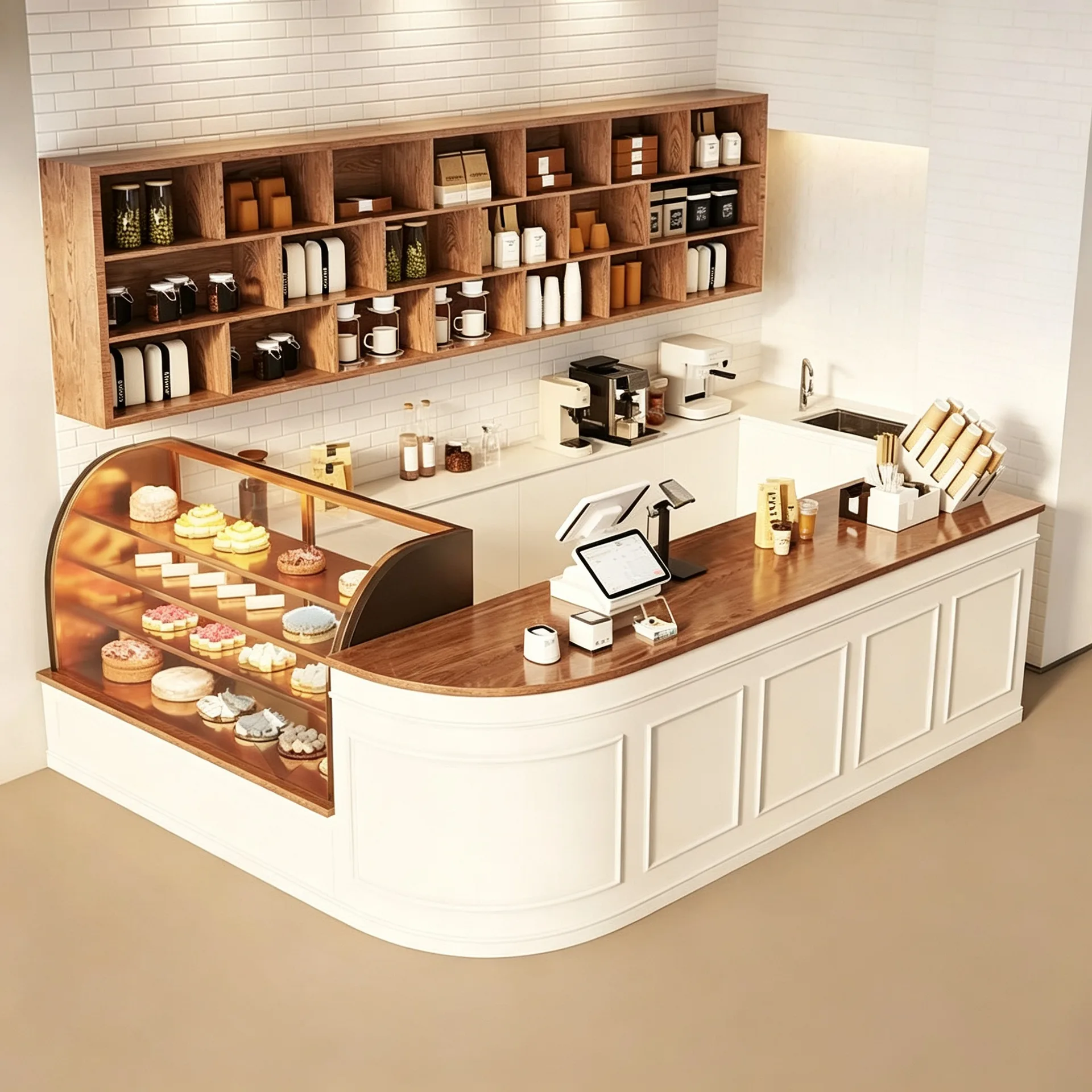 Curved Bakery Reception Counter for Cake & Coffee Shop — view 3