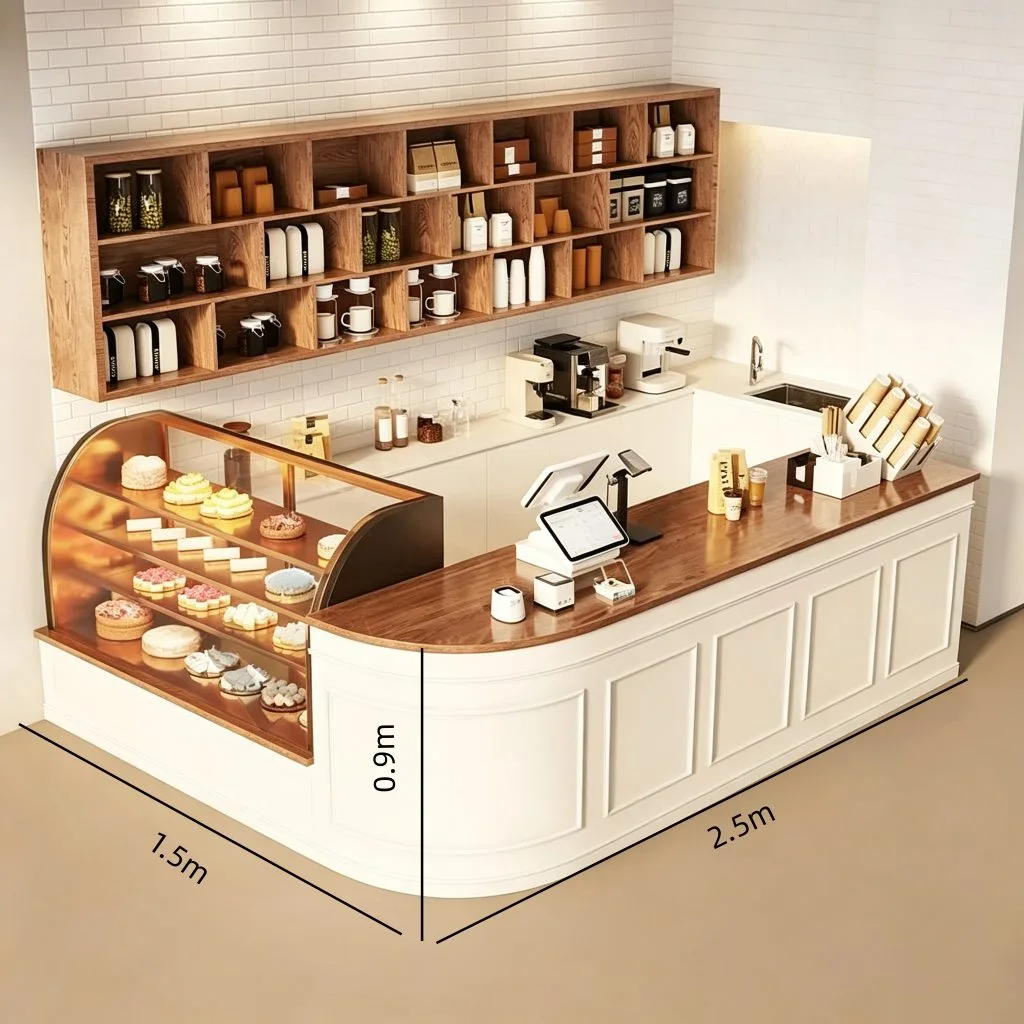 Curved Bakery Reception Counter for Cake & Coffee Shop — product detail 1