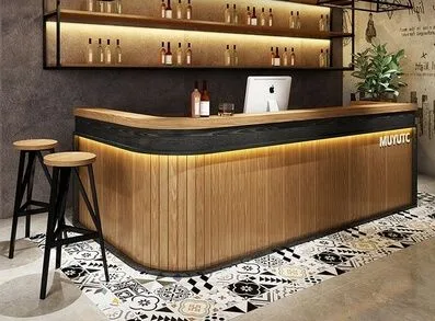 Curved corner wooden bar counter Leisure store specialty furniture — view 5
