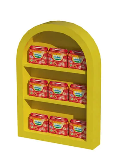 Curved door shaped snack display cabinet Retail store display cabinet for sale — view 3