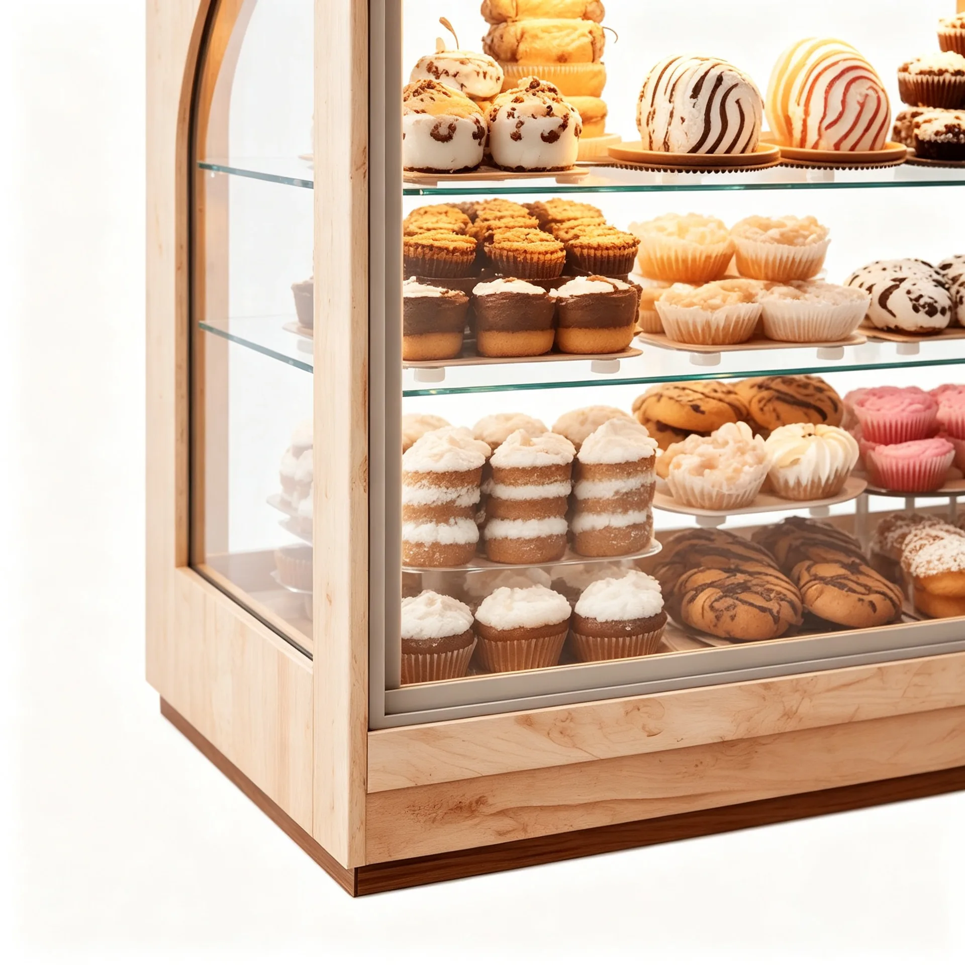 Curved Front Wood Framed Bakery Pastry Display Case with LED Light for Cake Shop — view 3