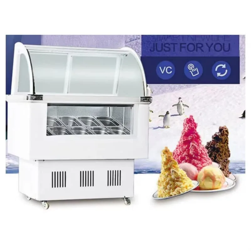 Curved Glass Frozen Yogurt Topping Display Refrigerator with Round Pans — view 3